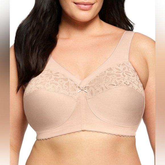 Glamorise Size 38G MagicLift Cotton Support Bra No Wire Lace Trim Beige 1001 - Picture 1 of 8